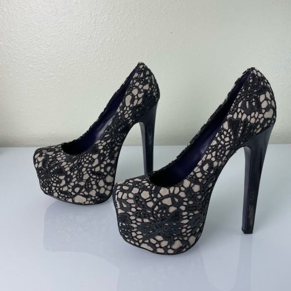 London Trash Super High Platform Heels, Black Lace Overlay, Sz 7 - Picture 13 of 16